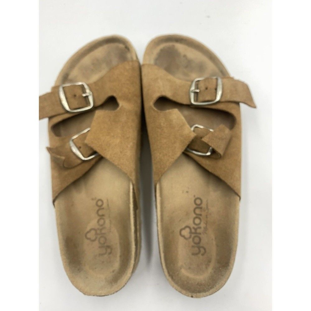 Women’s Double Buckle Suede Sandals in Brown - Picture 6 of 8